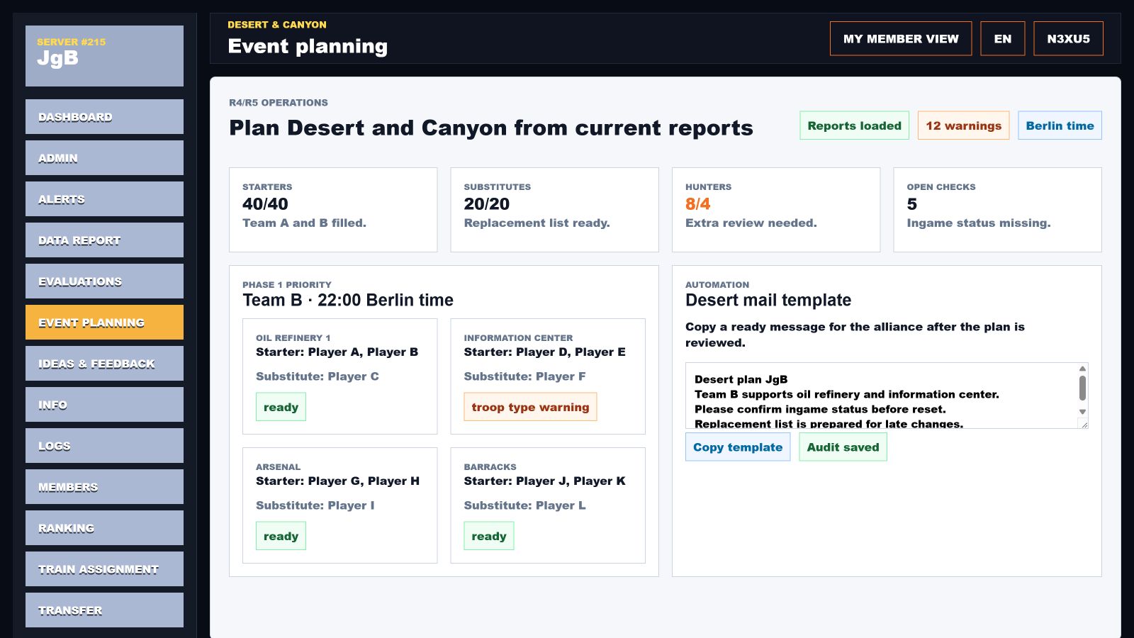 Event planning detail preview