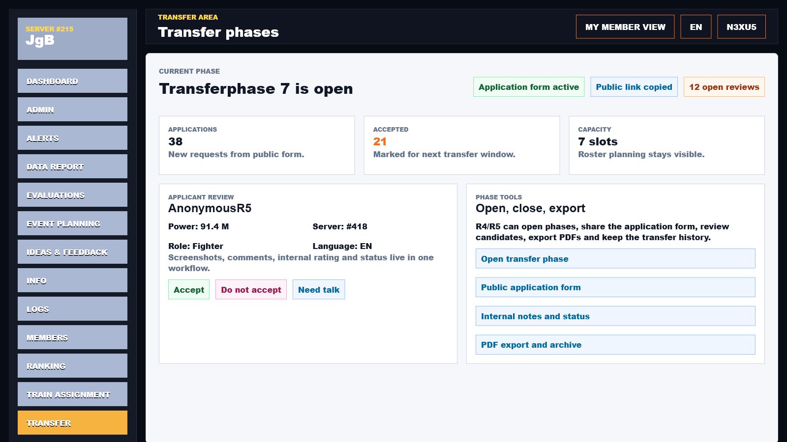 Transfer and application preview